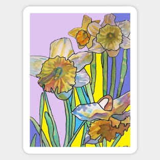 Abstract Yellow Daffodil Watercolor Pattern on Purple Sticker